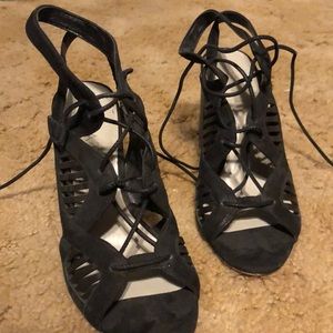 Black lace front heels